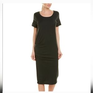 Pure Navy Linen Black Lagenlook Prep Bohemian Loose Fitting Casual Midi Dress S